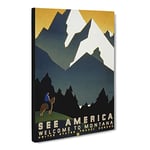 Wpa See America Montana No.2 Travel Poster Vintage Canvas Wall Art Print Ready to Hang, Framed Picture for Living Room Bedroom Home Office Décor, 24x16 Inch (60x40 cm)