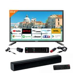 Pack ANTARION TV LED 24" 60cm Téléviseur SMART TV 12V + Barre de Son 30W