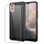 SDTEK Carbon Case for Nokia C32 Phone Cover and Glass Screen Protector 