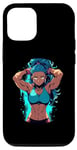 Coque pour iPhone 12/12 Pro Blue Hair Dark Skin Fitness Modèle Posant Illustration