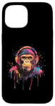 Coque pour iPhone 15 Gorilla Lovers Pop Art portant des écouteurs amusants Gorilla