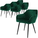 ML-Design Lot de 6 Chaises de Salle à Manger avec Accoudoirs et Dossier, Vert Foncé, Revêtement en Velours, Pieds en Métal Noir, Chaise de Cuisine