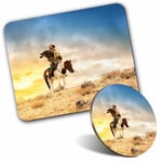 Mouse Mat & Coaster Set - Kazakh Golden Eagle Hunter Man  #13264