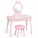 Coiffeuse bureau pour enfant 3 à 8 ans avec miroir tiroir tabouret MDF rose 200000475