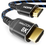 deleyCON 1m 8K HDMI 2.1 Câble (48G, ULTRA Haute Vitesse) 8K@60Hz 4K@120Hz 2K@144Hz/165Hz EARC HDCP 2.3/2.2 - Compatible avec DTS:X HDR Dynamique Dolby Atmos TV PS5 Xbox Moniteur - Noir Bleu