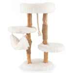 Arbre à chat en bois 87 cm avec hamac plusieurs plateformes tour à chat avec coussin moelleux corde en sisal suspendue blanc