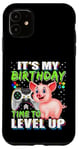 Coque pour iPhone 11 It's My Birthday Pig Time to Level Up Jeu vidéo