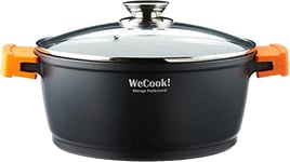 WECOOK! Ecochef Casserole Profonde, Induction, Couvercle en Verre 28cm, Antiadhésive QUANTANIUM Écologique sans PFOA, Fonte d'Aluminium, Épaisseur 5mm, Poignées en Silicone, Vitrocéramique, Gaz, Four