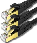 1m x 3 Pièces Pack Câble Ethernet Set Cat 8, Cable Internet avec Connecteurs RJ45 Plaqués Or Réseau Haut Débit de 40 Gigabit/S - 2000 MHz - Noir