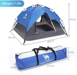 Camel Pop Up Hydraulic Tent UV 2-3 Person Rapid Set Up Tent 2m X 2m Blue