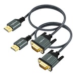 Twozoh Câbles HDMI vers VGA 1M Lot de 2, Coque alliage d'aluminium Tressé plaqué HDMI VGA Compatible 1080P/60Hz Pour Ordinateur Bureau, Ordinateur Portable, PC, Moniteur (2 Pièces)