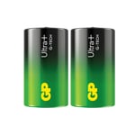 "GP Ultra Plus Alkaline D-batteri, 13AUP/LR20, 2-pack"