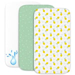 Drap Housse Cododo (Set de 2) + 1 Protège Matelas Impermeable avec Elastique - 3-en-1 - Taille 50x83 cm - Compatible avec Berceaux, Lit Matelas Cododo Bebe - pour Fille et Garçon - Motif Citron