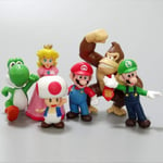 Super Mario Actionfigurer Leksaksuppsättning med 6 Mariofigurer med Luigi Princess Peach Yoshi Donkey Kong och Toad Dekoration Tårtdekorationer Boxad[HK]