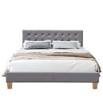 King of Dreams Lit Complet - Ensemble Lit Frederic Gris 140x190 + Matelas Luxe - Lit + Sommier + Matelas