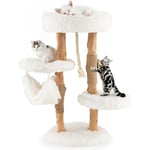 Arbre à Chat en Bois Massif de 87 cm, Centre d'Activité Multicouche pour Chaton avec Griffoirs en Jute et Corde en Sisal Suspendue, Tour à Chat avec