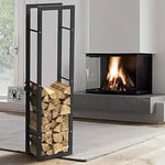 BAKAJI Porte-Bois Vertical Support étagère rectangulaire en métal Porte Bois d'intérieur extérieur Bois Maison Jardin pour cheminée cheminée cheminée poêle Design Moderne (150 x 25 x 40 cm)