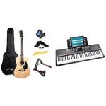 Martin Smith Acoustic Guitar Kit with Full-Size Acoustic Guitar, Guitar Stand, etc. & RockJam 61-Key Compact Keyboard with Sheet Music Stand, Power Supply, Piano Note Stickers and Simply Piano Lessons
