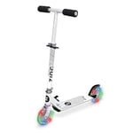 Zinc Two Wheel Folding Rider Scooter - White, Light Up LED Wheels, Non-Slip Deck, Soft Grips, Adjustable Height, 3+ Kids Scooter