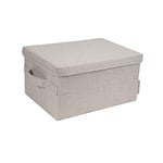 Bigso Box of Sweden Small Storage Box with Lid and Handle - Fabric Storage Box Made of Polyester and Cardboard in Linen Look - Folding Container for Clothes, Accessories, Toys etc. - Beige