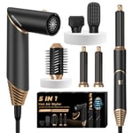 UKLISS Sèche Cheveux Ionique Brosse Soufflante & Airstyler 5 en 1 Avec Brosse Chauffante Brushing Ionique Boucleur a Cheveux Appareils et Outils de Coiffure Coffret Cadeau Femme, Noir/Or