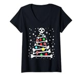 Womens Funny Xmas Bones Skeleton Christmas Tree V-Neck T-Shirt