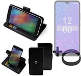 360° Case for Nokia C210 + Bumper Wallet Case Universal black leatherette BookS