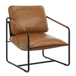 WOLTU Fauteuil de Salon, Fauteuil Rembourré, Fauteuil de Télévision, Style Vintage, avec Cadre Métallique, Housse en Similicuir, pour Salon, Chambre à Coucher, Balcon, Brun Clair, SKS37hbr