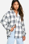 Womens Oversized Brushed Checked Shirt - White - 10, White