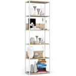 Bibliotheque murale industrielle Blanche 60 cm façade Chêne Sonoma 6 étagères 60x32x192 cm