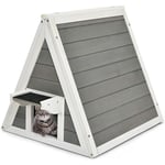 Costway - Maison pour Chat en Bois avec Toit Triangulaire Marches de Saut 50 x 55 x 52 cm Intérieur/Extérieur pour Chatons,Chiens