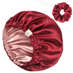 YANIBEST Satin Bonnet Silk Bonnet Hair Bonnet for Sleeping Satin Cap Extra Large Reversible for Women Curly Natural Hair, Burgundy, L