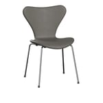 Fritz Hansen - 3107 Sjuan, Fully Upholstered, Base Chromed - Matstolar - designer_arne_jacobsen - Grå - Läder/Metall/Trä