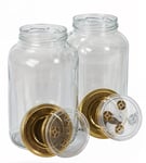 myFERMENTS Bocaux en Verre Avec Couvercle - Grand Mason Jar de 4.25 l- Bouteille à Large Goulot pour Infuser de Gros Morceaux de Fruits - Récipient Alimentaire Hermétique Sans Odeurs - Set de 2