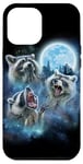 Coque pour iPhone 12 Pro Max Cosmic Raccoon Trio hurlant sous la galaxie glacée au clair de lune