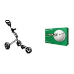 Longridge Golf Tri Cart 3 Wheel Mens Push/Pull Golf Trolley + Free Water Bottle & TaylorMade RBZ Soft Dozen Golf Balls, White,2021