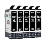 akaca 603XL Cartouches d'encre Compatibles avec Epson 603 603XL (5X Noir), pour Expression Home XP-2100 XP-3100 XP-4100 XP-4150, Workforce WF-2830 WF-2835 WF-2840