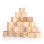 SUMTree 50pcs cubes en bois naturel cube de bois brut petit cube carré pour DIY, peinture, puzzle, tampons, loisirs créatifs (25x25x25mm)