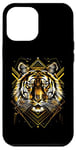 Coque pour iPhone 13 Pro Max Tiger Gold Majestic Face géométrique