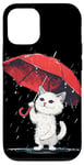 iPhone 13 Pro Cute white Cat under red Umbrella Costume Case