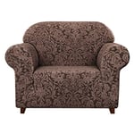 subrtex 1 Pièce Housse de Canapé avec Accoudoirs Jacquard Damassé Housse de Fauteuil Extensible Canapé Protecteur Décorative (1 Place, Chocolat)