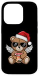 Coque pour iPhone 14 Pro Bonnet de Père Noël avec ours en peluche - Vintage Boba Tea