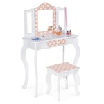 Idmarket - Coiffeuse enfant roza blanche et rose avec 3 miroirs et tabouret