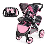 Bayer Design 39460AA Twin dolls pram, double doll stroller, adjustable handle, foldable, bag