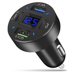 AXFEE Chargeur Voiture USB C Rapide, 4 Ports Allume Cigare USB C, [QC3.0 & PD & USB A & Type C] Prise Adaptateur Voiture avec LED Voltmètre, Compatible avec iPhone, iPad, Samsung, iOS et Android