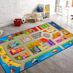 Booooom Jackson Tapis De Jeux Enfant avec Routes,Tapis Enfant Chambre Route,Tapis Voiture Enfant Dos Antidérapant,Tapis Poils Ras Facile à Nettoyer