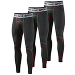 AMZSPORT Pantalon de Compression Homme Pantalon de Course Sport Fitness Leggings, Noir Rouge (Lot de 3), S