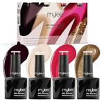 Mylee Gel Nail Polish Quad Set 4x10ml [Bollywood Brights] UV/LED Soak-Off Nail Art Manicure Pedicure for Professional, Salon & Home Use [Unveiled Collection] - Long Lasting & Easy to Apply