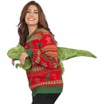 Unisex Jultröja, Rolig 3D Söt Dinosaurie Dock Pullover S Green S