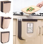 Kitchen Poubelle Pliable Wall Mounted,Poubelle Pliable,Design Suspendu,pour Cuisine,Placard,Bureau,Salle de Bain,Chambre,Voiture,Bureau à Domicile 9L (Marron)